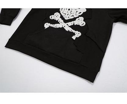 Hoodie Men Heart Bone Graffiti Fleece Warm Pullover Couple Oversize