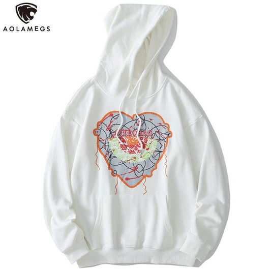 Hoodie Men Cute Heart-shaped Embroidery Hooded Pullover College Style