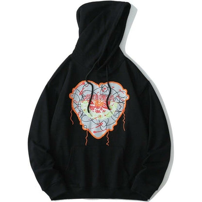 Hoodie Men Cute Heart-shaped Embroidery Hooded Pullover College Style