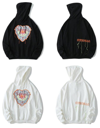 Hoodie Men Cute Heart-shaped Embroidery Hooded Pullover College Style