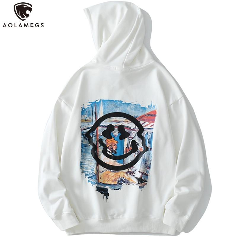 Hoodie Men Colorful Funny Illustration Print Hooded Pullovers Japanese