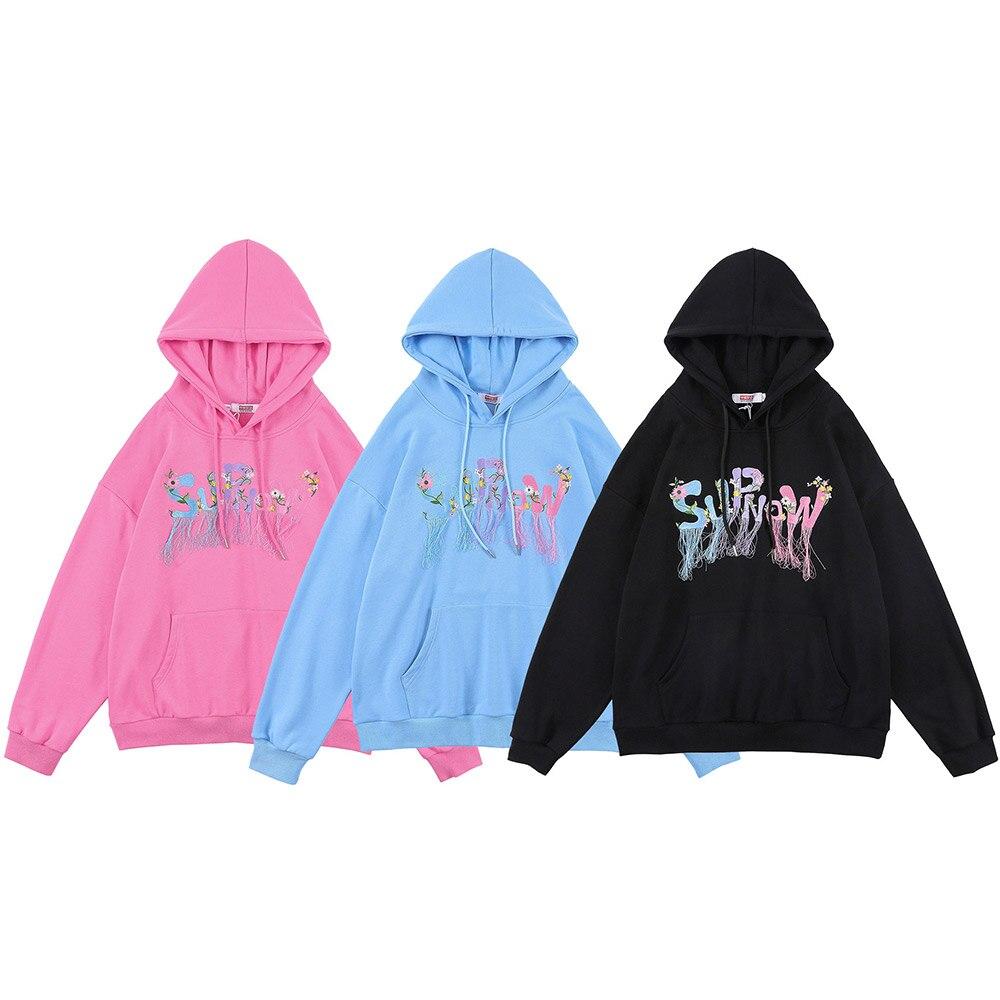 Hoodie Flowers Embroidery Tassel
