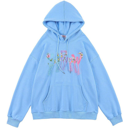 Hoodie Flowers Embroidery Tassel