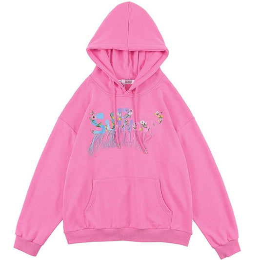 Hoodie Flowers Embroidery Tassel