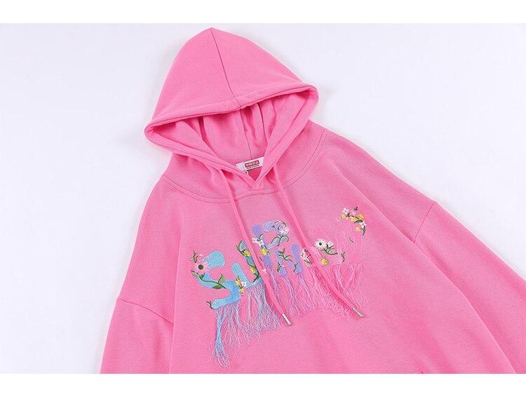Hoodie Flowers Embroidery Tassel