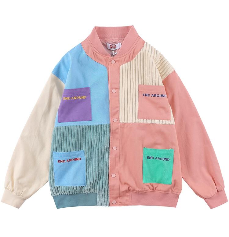 Jacket Men Colorful Patchwork Coat High Street College Style Outwear