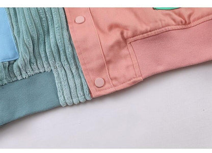 Jacket Men Colorful Patchwork Coat High Street College Style Outwear