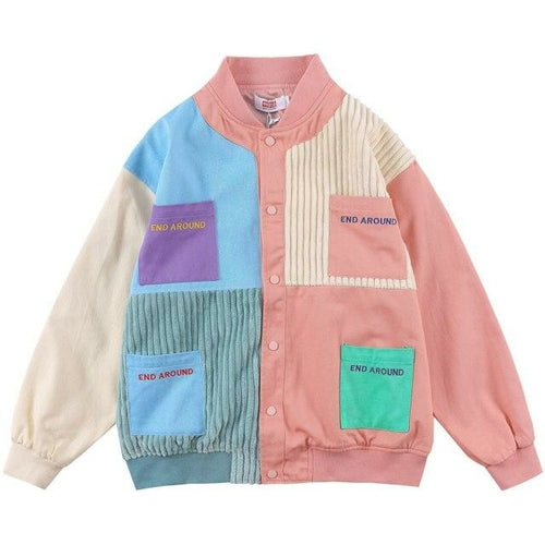 Jacket Men Colorful Patchwork Coat High Street College Style Outwear