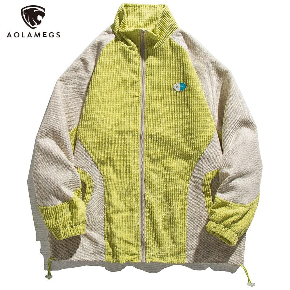Unisex Track Jacket Color Block Drawstring Loose Cozy