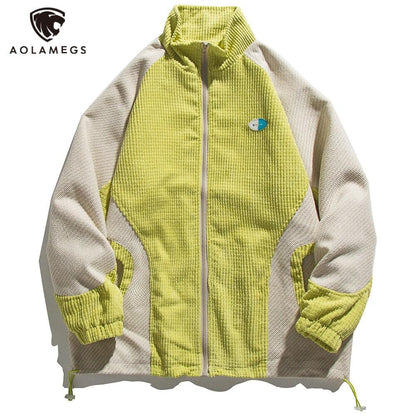 Unisex Track Jacket Color Block Drawstring Loose Cozy