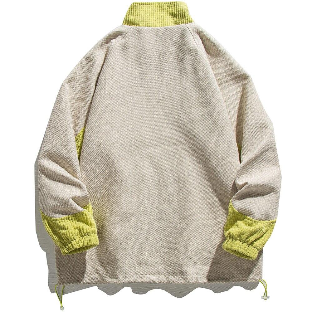 Unisex Track Jacket Color Block Drawstring Loose Cozy