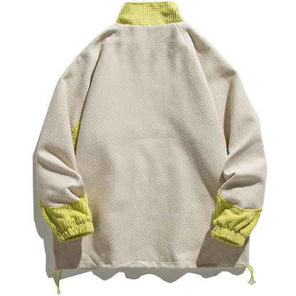 Unisex Track Jacket Color Block Drawstring Loose Cozy