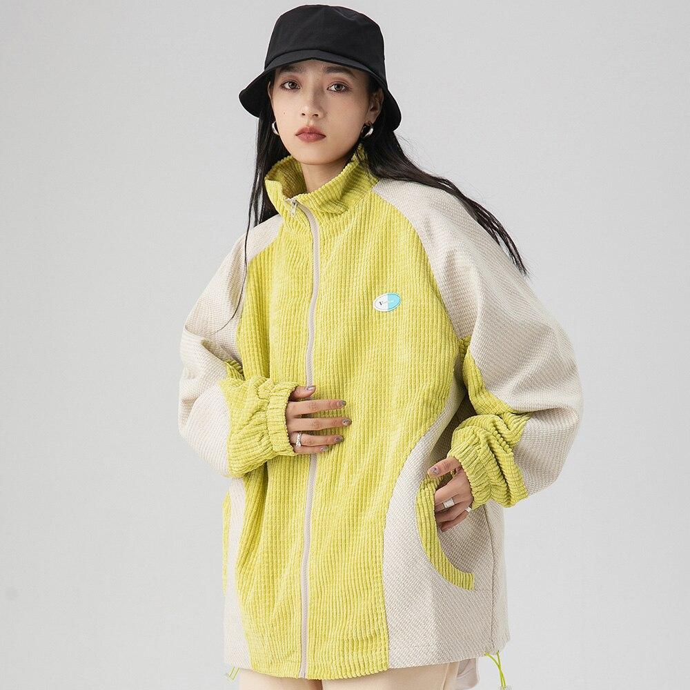 Unisex Track Jacket Color Block Drawstring Loose Cozy