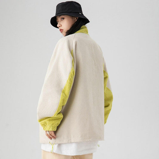 Unisex Track Jacket Color Block Drawstring Loose Cozy