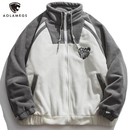 Jacket Men Letter Embroidery Color Block Soft Cozy Zipper Coats Unisex