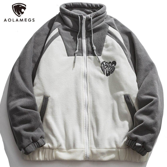 Jacket Men Letter Embroidery Color Block Soft Cozy Zipper Coats Unisex