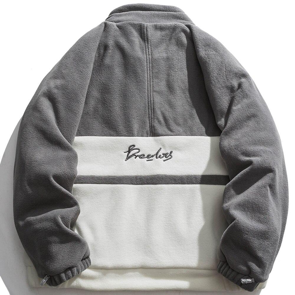 Jacket Men Letter Embroidery Color Block Soft Cozy Zipper Coats Unisex