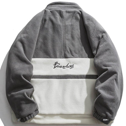 Jacket Men Letter Embroidery Color Block Soft Cozy Zipper Coats Unisex