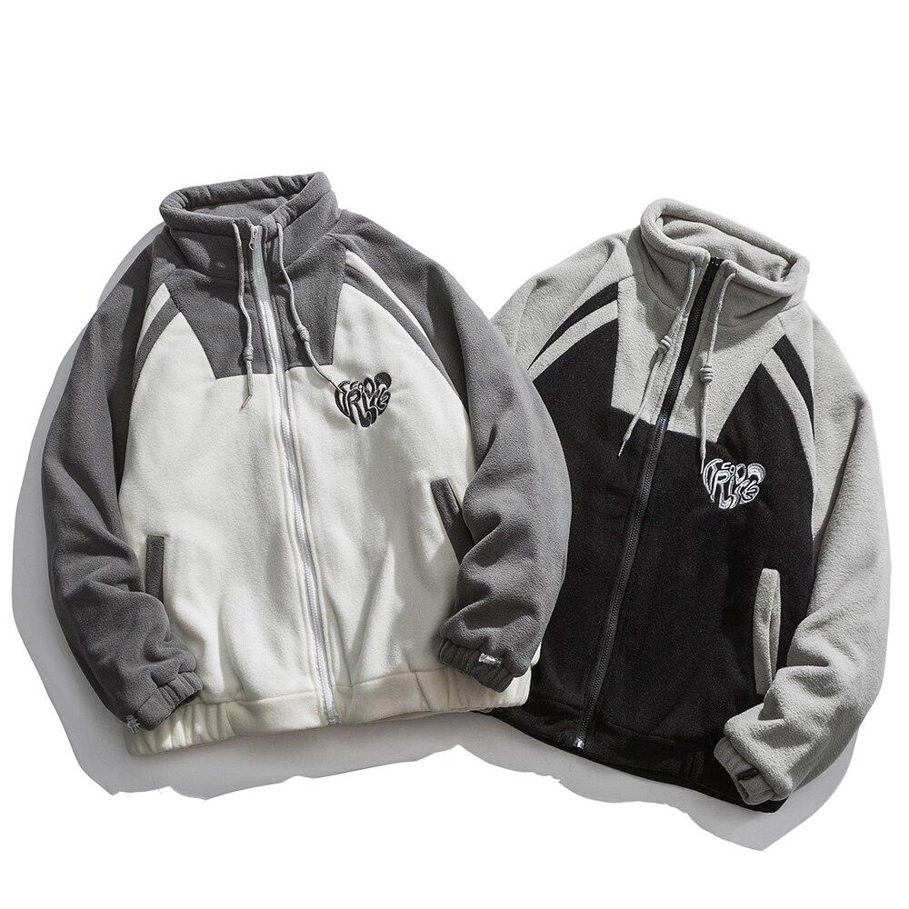 Jacket Men Letter Embroidery Color Block Soft Cozy Zipper Coats Unisex