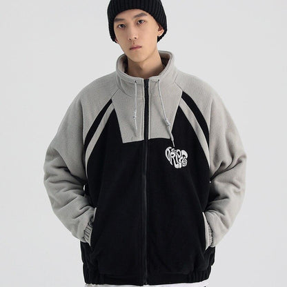 Jacket Men Letter Embroidery Color Block Soft Cozy Zipper Coats Unisex