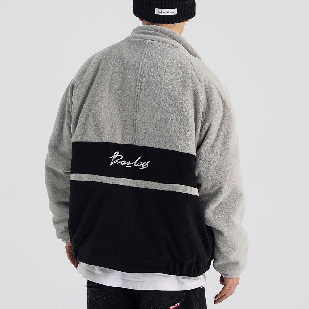 Jacket Men Letter Embroidery Color Block Soft Cozy Zipper Coats Unisex