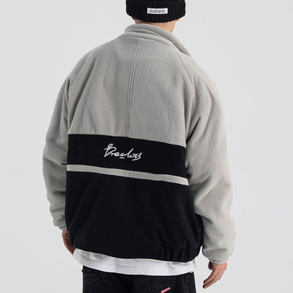 Jacket Men Letter Embroidery Color Block Soft Cozy Zipper Coats Unisex