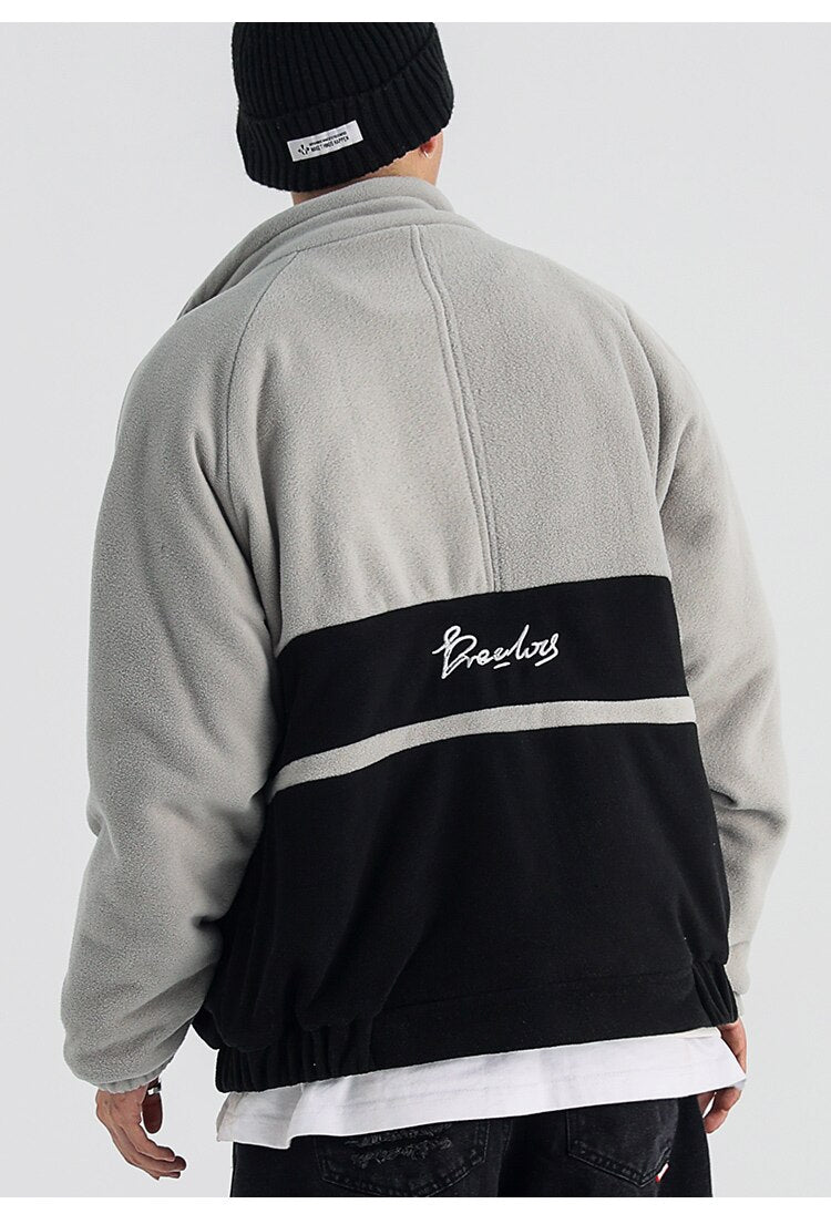 Jacket Men Letter Embroidery Color Block Soft Cozy Zipper Coats Unisex
