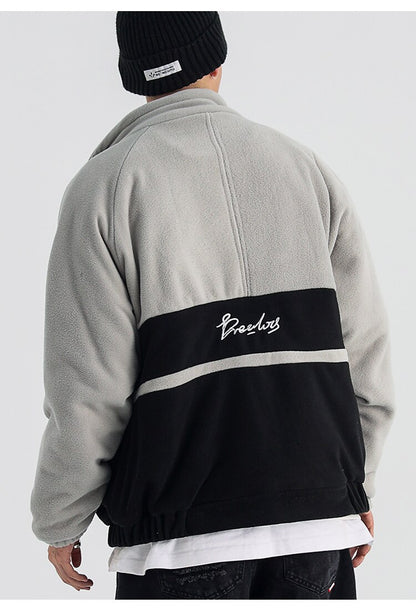Jacket Men Letter Embroidery Color Block Soft Cozy Zipper Coats Unisex