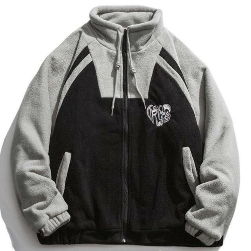 Jacket Men Letter Embroidery Color Block Soft Cozy Zipper Coats Unisex