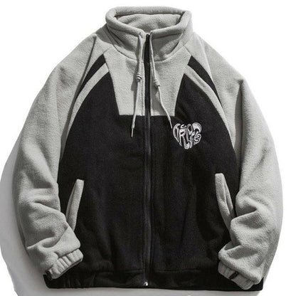 Jacket Men Letter Embroidery Color Block Soft Cozy Zipper Coats Unisex
