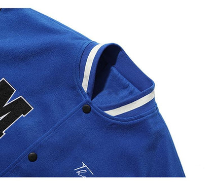 Letter Bear Skeleton Patchwork Baseball Jacket