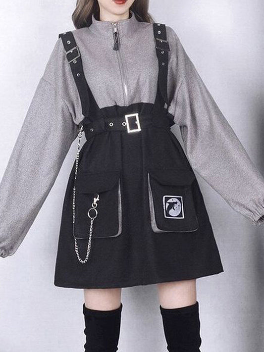 Vintage Women Gothic Punk Lolita Dress Casual High Waist Long Sleeve