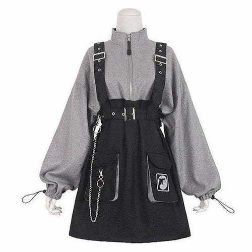 Vintage Women Gothic Punk Lolita Dress Casual High Waist Long Sleeve