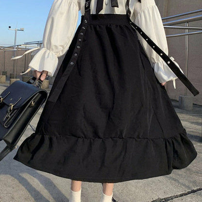 Vintage Women Gothic Punk Lolita Dress Casual High Waist Long Sleeve