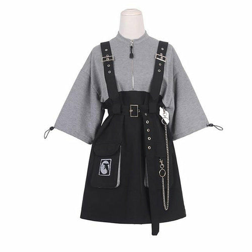 Vintage Women Gothic Punk Lolita Dress Casual High Waist Long Sleeve