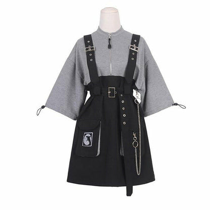 Vintage Women Gothic Punk Lolita Dress Casual High Waist Long Sleeve