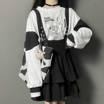 Vintage Women Gothic Punk Lolita Dress Casual High Waist Long Sleeve