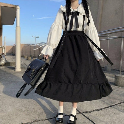 Vintage Women Gothic Punk Lolita Dress Casual High Waist Long Sleeve