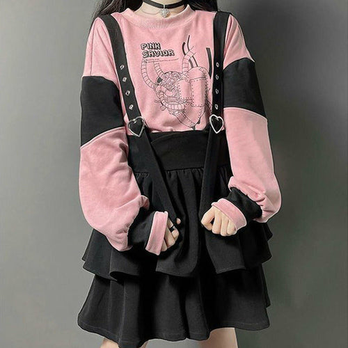 Vintage Women Gothic Punk Lolita Dress Casual High Waist Long Sleeve