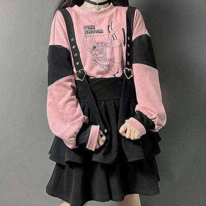 Vintage Women Gothic Punk Lolita Dress Casual High Waist Long Sleeve