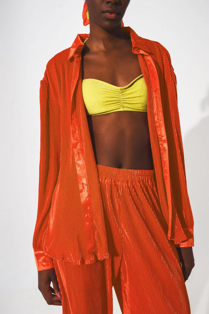Q2 Relaxed Pleated Satin Shirt