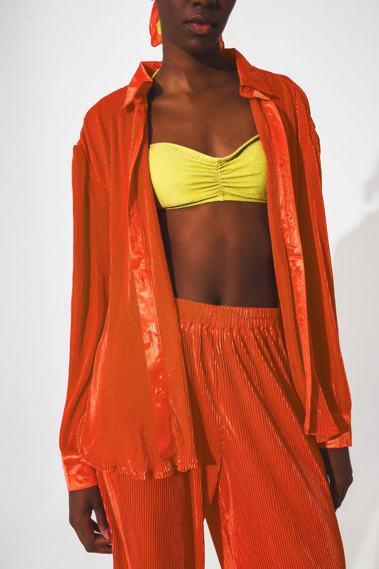Q2 Relaxed Pleated Satin Shirt