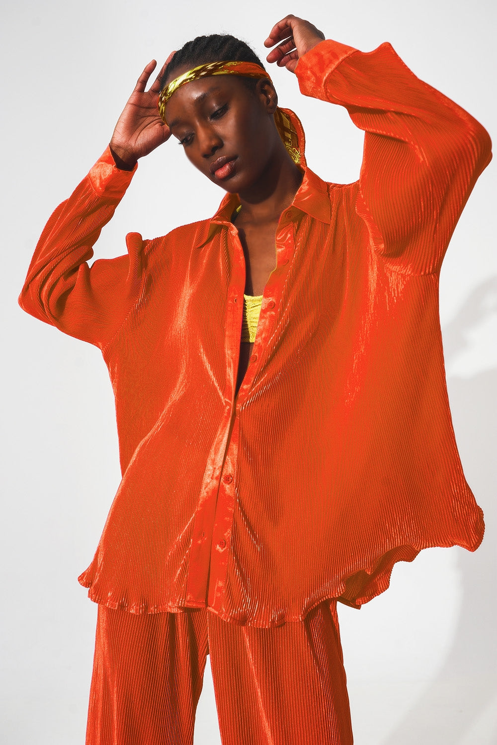 Q2 Relaxed Pleated Satin Shirt