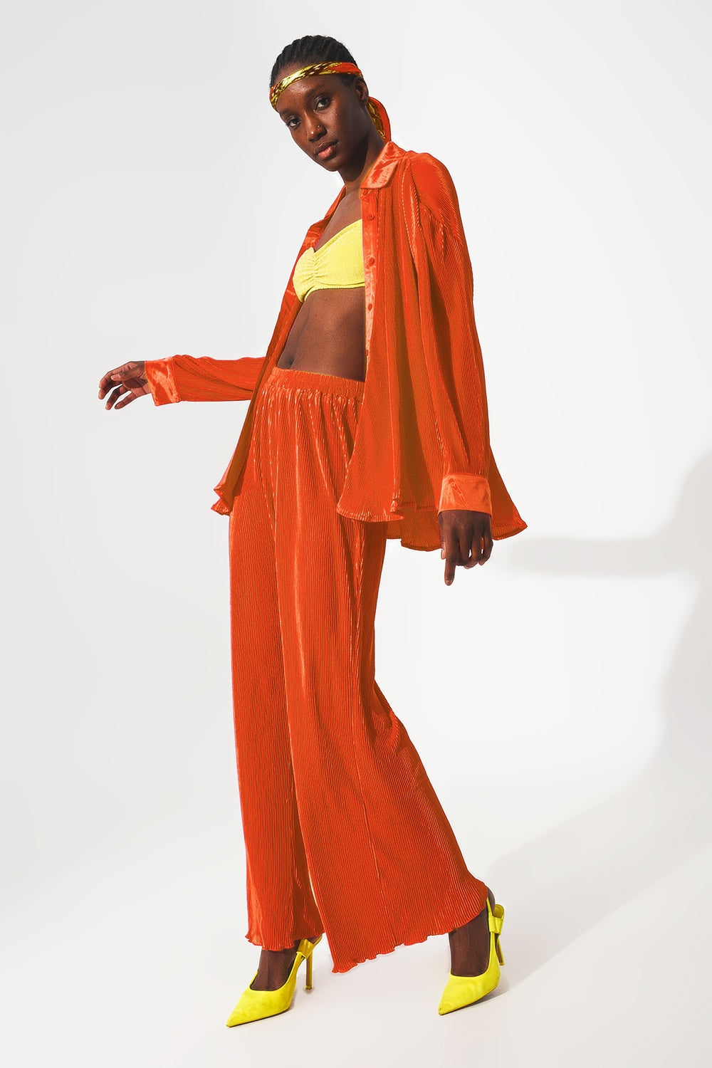 Q2 Relaxed Pleated Satin Shirt