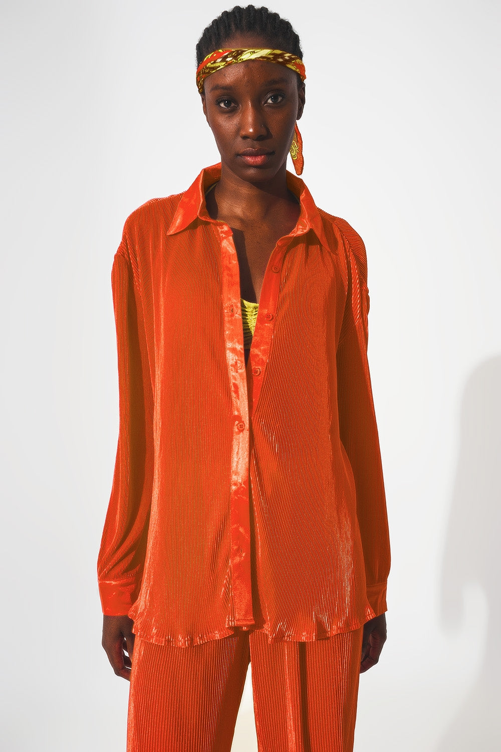 Q2 Relaxed Pleated Satin Shirt