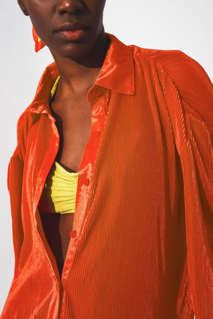Q2 Relaxed Pleated Satin Shirt