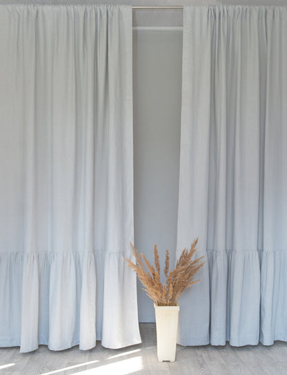 Natural Light linen curtain with ruffles, rod pocket